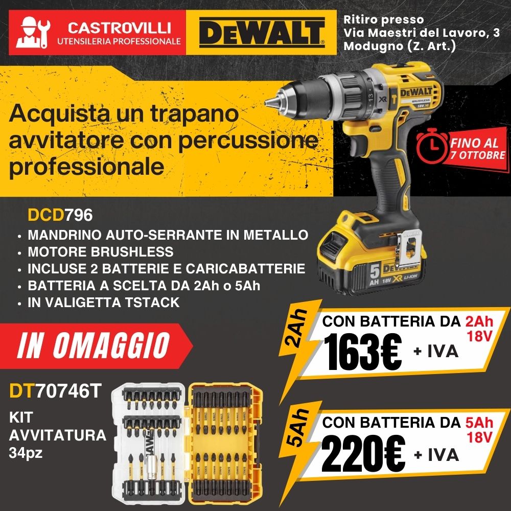 Acquista un trapano avvitatore professioanale DeWALT in omaggio...